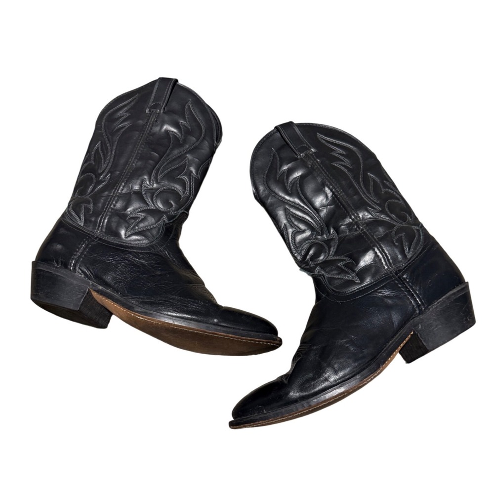 Laredo Mens Black Leather Western Cowboy Boots Size 10 Wide Made in USA